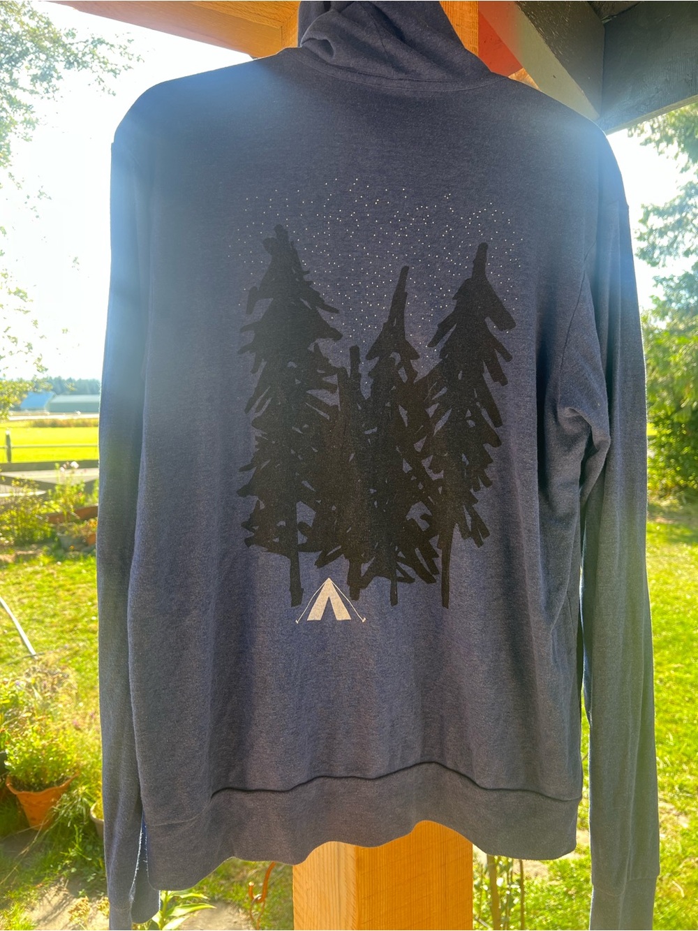 Women's Navy Graphic Hoodie with Forest Print